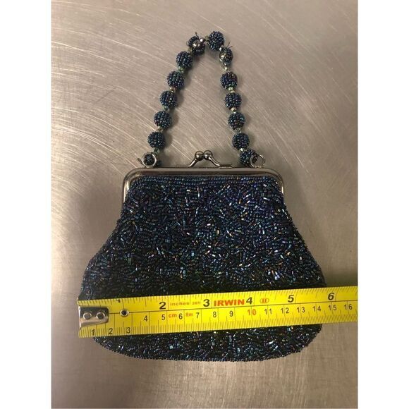 Vintage Sasha Women’s Blue and Purple Heavily Beaded Kiss Lock Evening Formal Ha - Picture 5 of 7